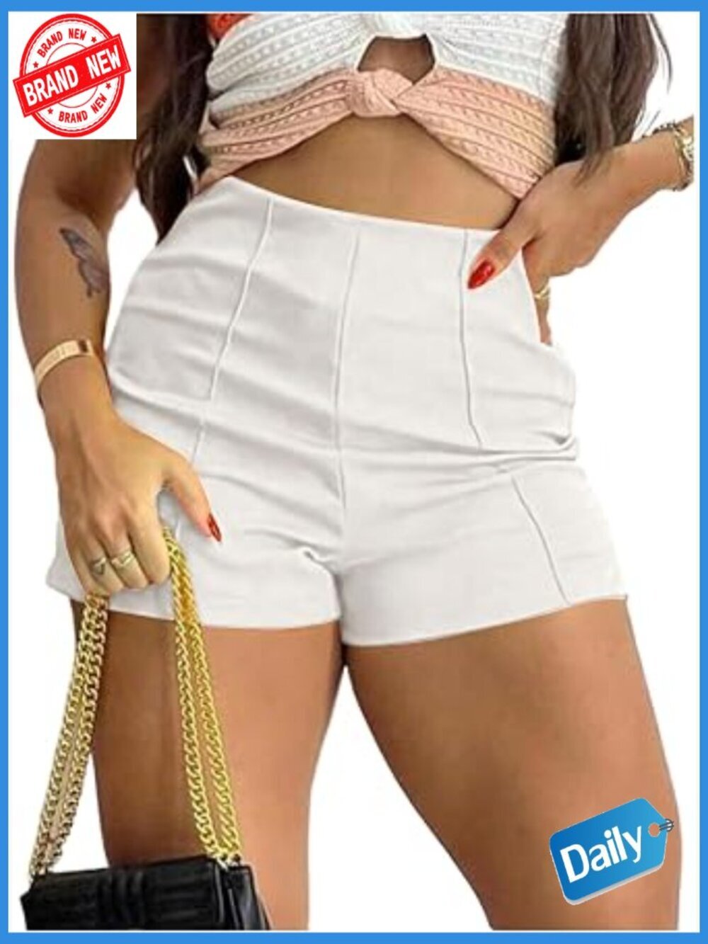 High Waisted Skinny Shorts Zip Up Straight Leg Dressy Shorts